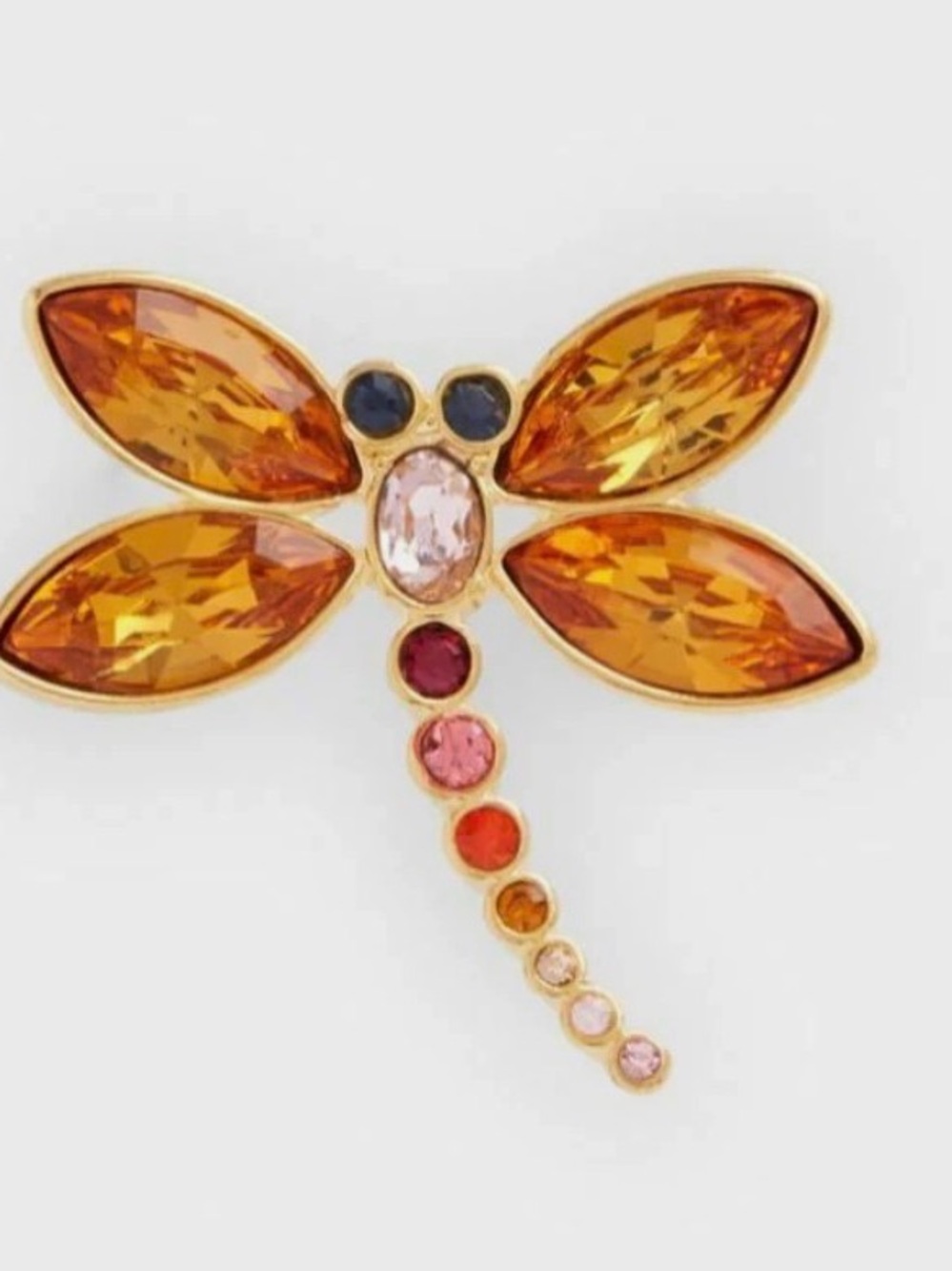 Talbots Gold-Tone Dragonfly Brooch,  Amber/Pink color.